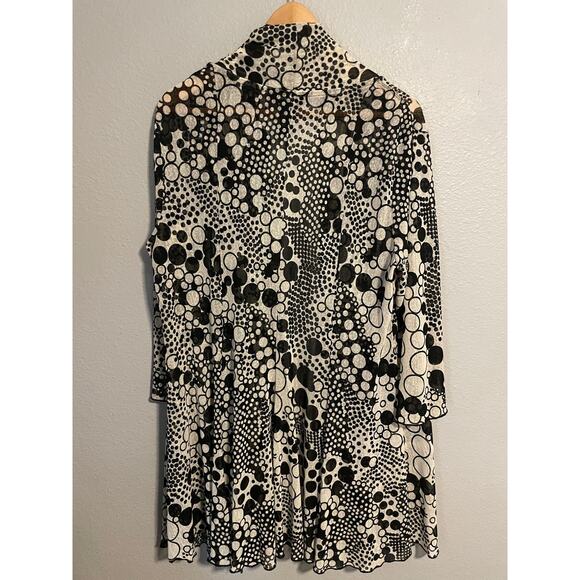 Ali Miles Cardigan Womens Large Black White Open Front 3/4 Sleeve Mesh Artsy - Picture 2 of 9